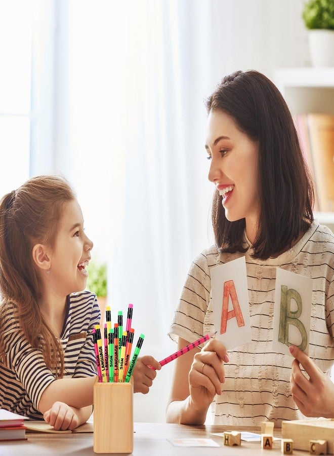Affrolling 144 Pcs Sign Language Pencils Sign Language Gifts Colorful Wooden Pencil with Eraser Incentive Pencil for Learning Sign Language, 4 Colors - Image 5